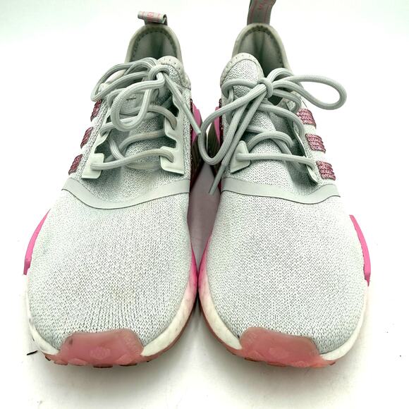 Adidas Grey & Pink NMD R1 Swarovski Crystals Bling Rhinestone Sneakers Size 7.5 - Picture 3 of 9